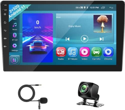 2G+32G Wireless Apple CarPlay Car Stereo, 9" Touch Screen Android 11 Double Din Car Radio, HD Backup Camera Bluetooth Audio GPS Navigation WiFi Subw Android Auto USB FM/RDS Radio External Mic