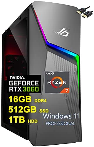 ASUS ROG Strix G10DK Gaming Desktop Computer | AMD 8-Core Ryzen 7 5800X (>i7-11700F) | 16GB DDR4 512GB SSD + 1TB HDD | NVIDIA Geforce RTX 3060 12GB Graphic | Aura SYNC Win11Pro Grey + HDMI Cable