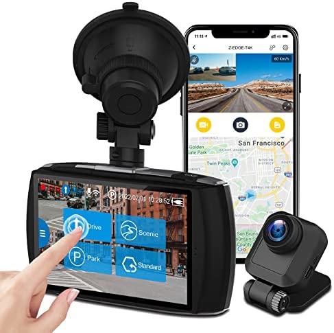 Dash Cam Front and Rear, Z-Edge Dual Dash Cam 4K Built-in WiFi, Touch Screen Car Camera, FHD 1080P with Night Mode, 32GB Card Included, WDR, G-Sensor, Loop Recording, Support 256GB Max