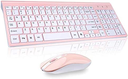 Wireless Keyboard Mouse Combo, cimetech Compact Full Size Wireless Keyboard and Mouse Set 2.4G Ultra-Thin Sleek Design for Windows, Computer, Desktop, PC, Notebook, Laptop-(Pink)