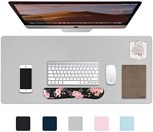 iCasso Desk Pad, Extended Gaming Mouse Pad, XXL Large Mouse Pad, Non-Slip PU Leather Desk Blotter, Waterproof Keyboard Mouse Mat Desk Writing Pad for Work, Game, Office, Home Accessories - Gray