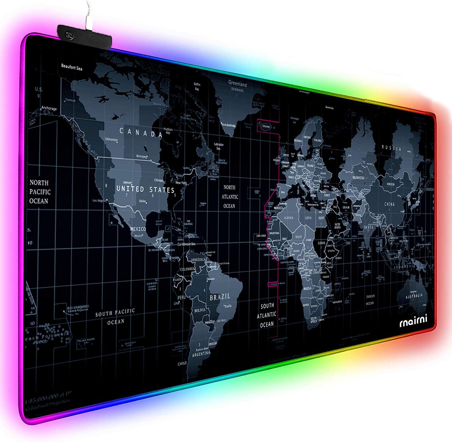 rnairni Extended RGB Gaming Mouse Pad, Extra Large Gaming Mouse Mat for Gamer, Waterproof Office Desktop Mat with 10 Lighting Mode, for PC Computer RGB Keyboard Mouse - 31.5'' x 15in x 4mm(Map)