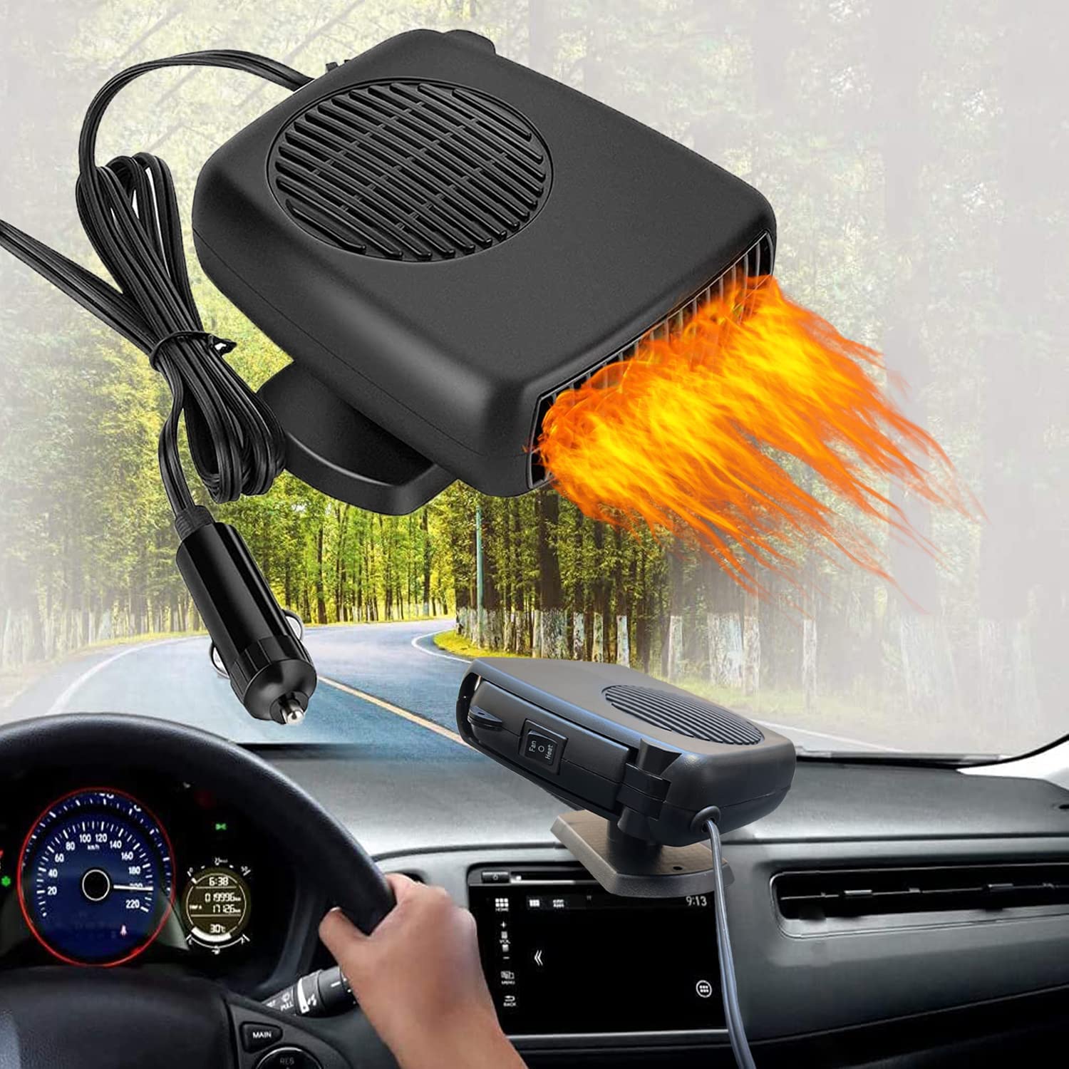 12V 200W Car Heater,2 in 1 Fast Heating & Cooling Function Heater Auto Heating Fan Portable Car Defrost Defogger Plug in Cigarette Lighter (12V)