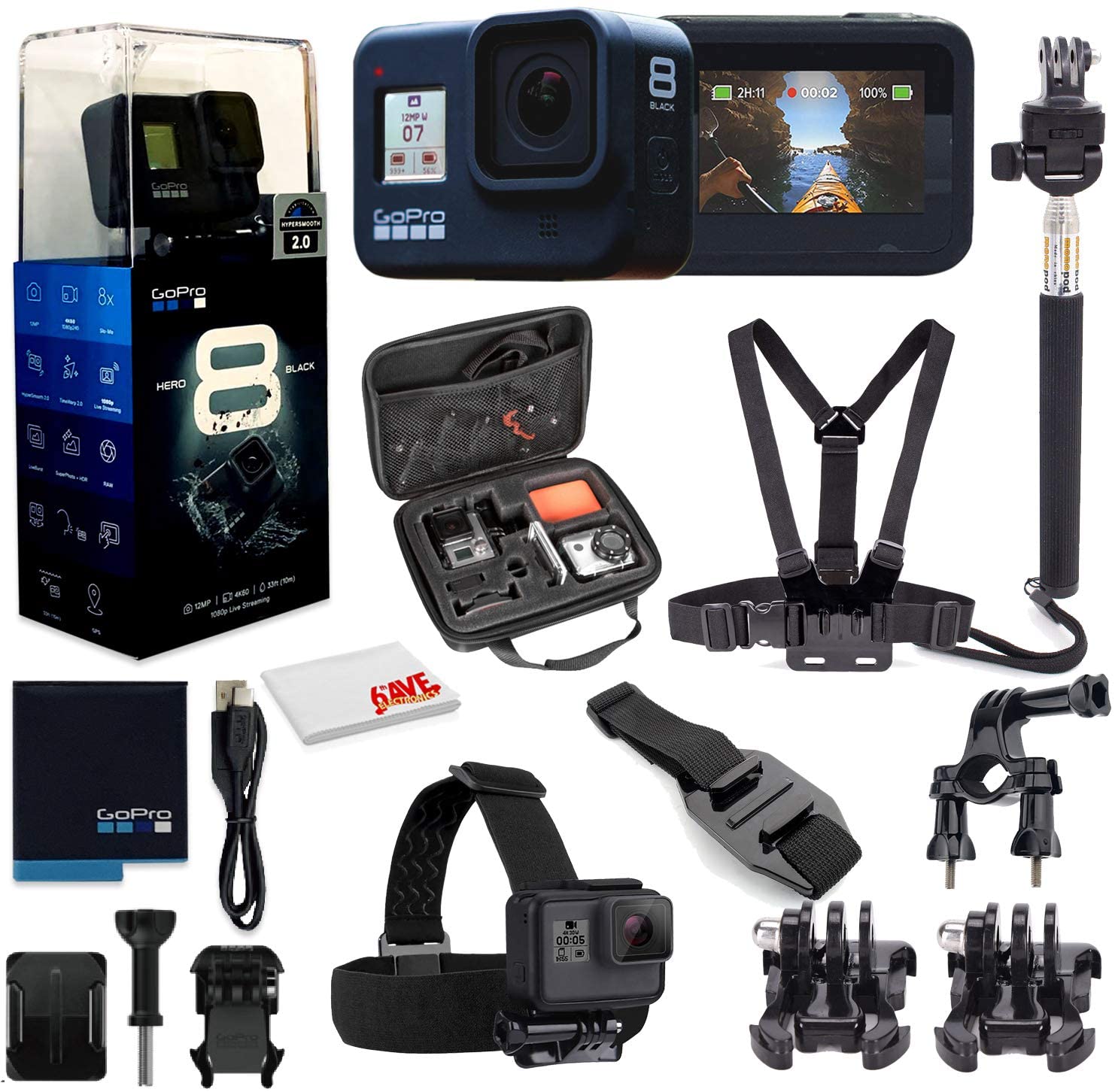 GoPro HERO8 Black Digital Action Camera - Waterproof, Touch Screen, 4K UHD Video, 12MP Photos, Live Streaming, Stabilization - with Mega Accessory Kit - All You Need Bundle