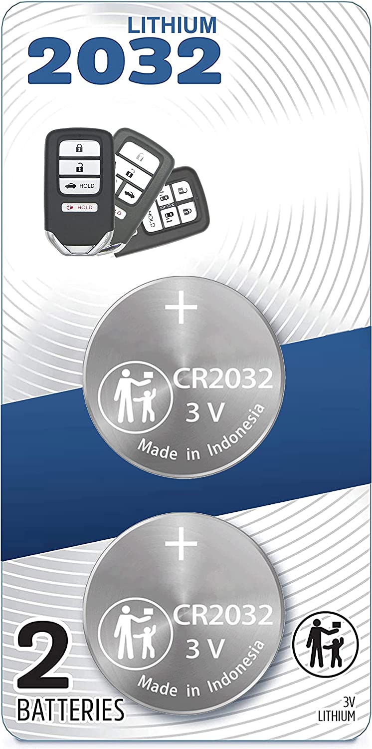 (2 Pack) CR2032 2032 Remote Key FOB Battery OEM Replacement Compatible with Honda 2013-2021+ Accord Civic Odyssey CR-V HR-V Fit Pilot Prox Smart Key Fob fits with FCC ID KR5V2X - (W. Instructions)