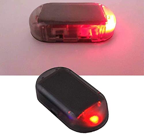 2 Pack Car Solar Power Simulated Dummy Alarm Light,Fake Car Alarm LED Flashing Warning Light,Car Security Anti Theft Device with USB Port(Red)