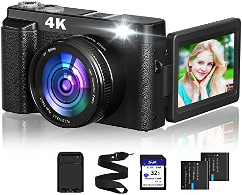 4K Digital Camera for Photography and Video Autofocus 48MP Vlogging Camera for YouTube with SD Card 3” Flip Screen Flash 16x Zoom Anti-Shake Travel Camera for Teens Beginner Boy Girl Black