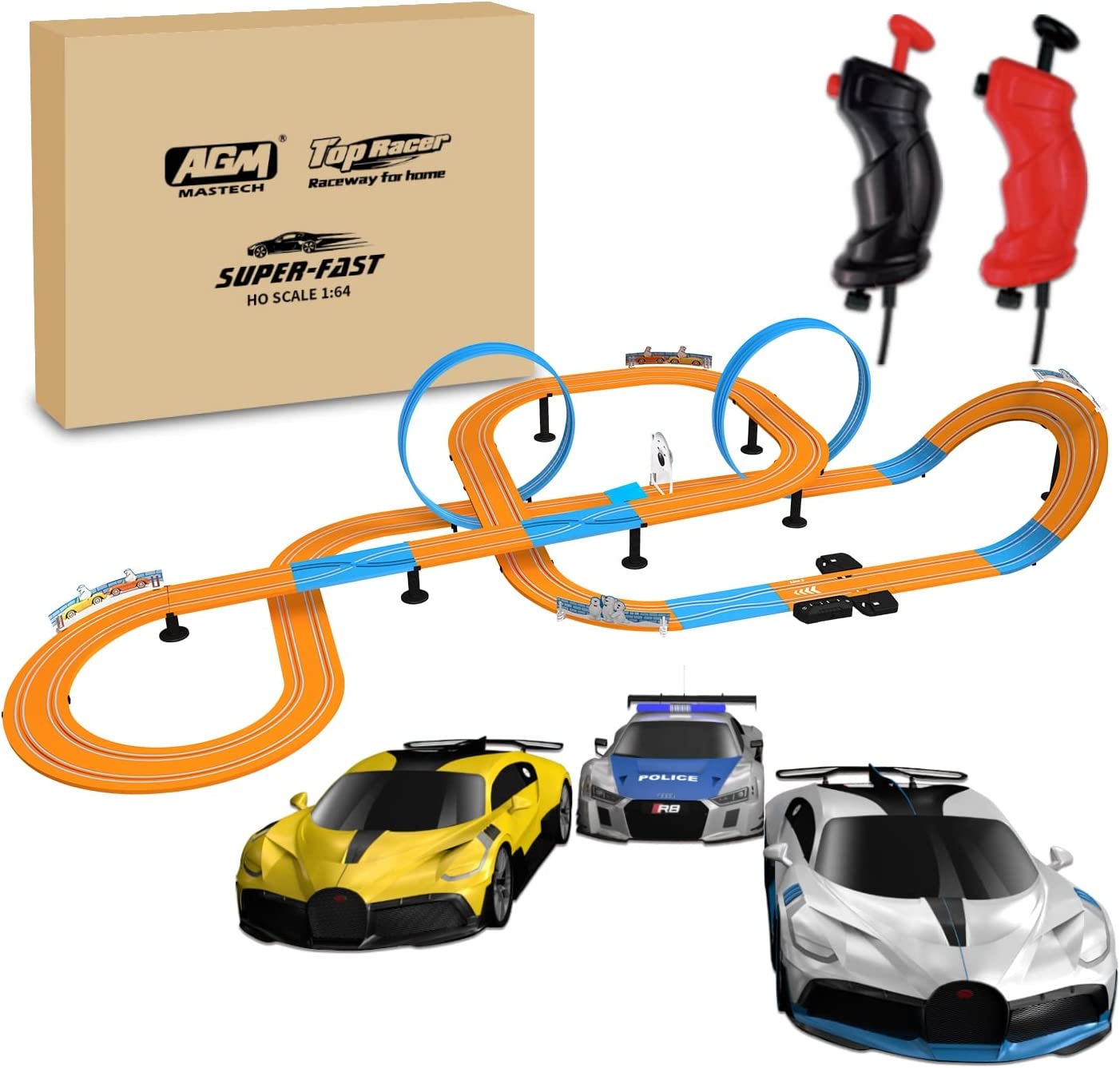 AGM MASETCH High-Speed Series Slot car Dual Race Track Set MR-12L 1:64 Scale with 3 Cars & Lap Counter.