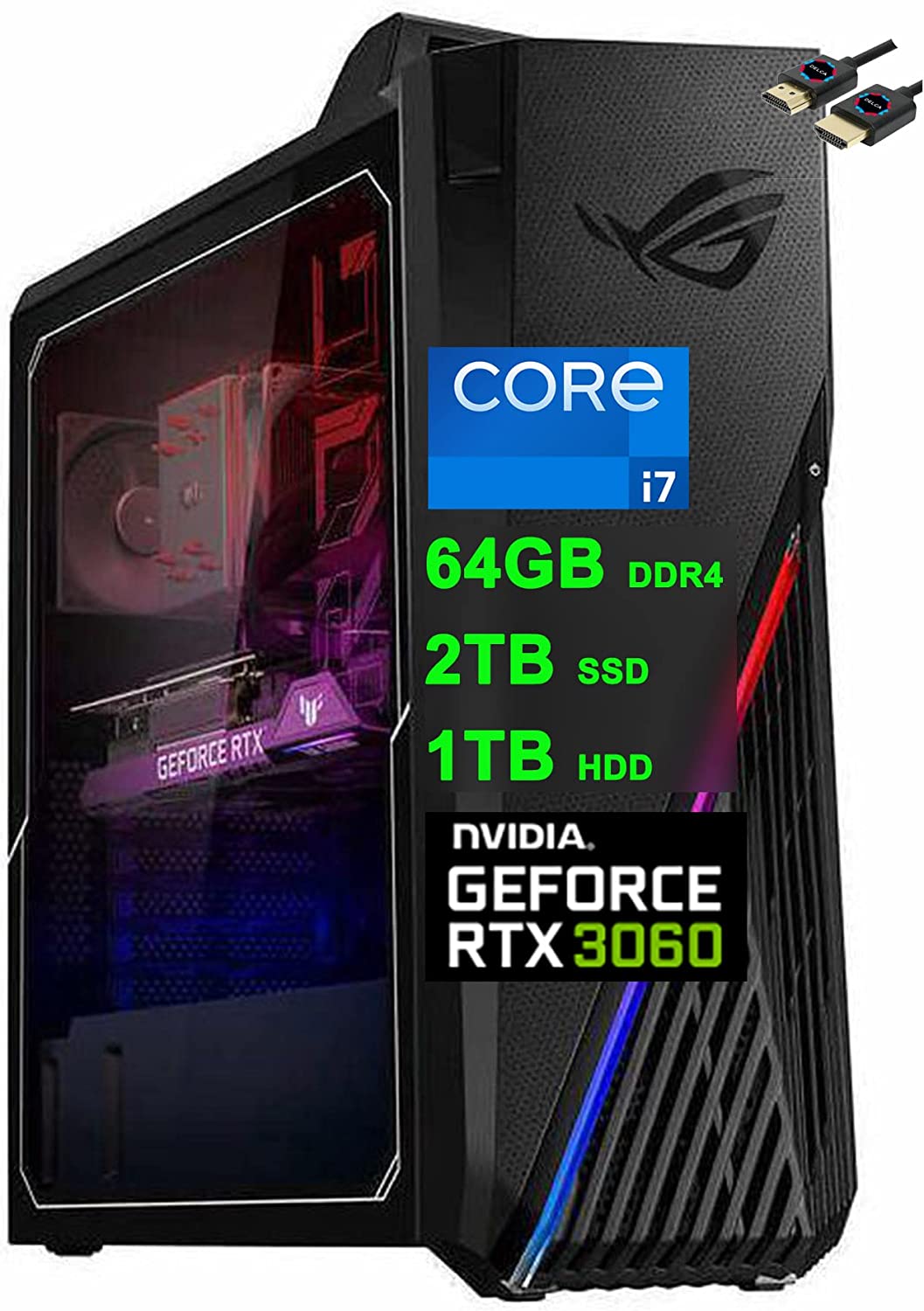 ASUS ROG Strix GT15 G15 Gaming Desktop Computer | 12th Gen Intel 12-Core i7-12700F | 64GB DDR4 2TB SSD + 1TB HDD | Geforce RTX 3060 12GB Graphic | DisplayPort Aura Sync Win11 Gray + HDMI Cable