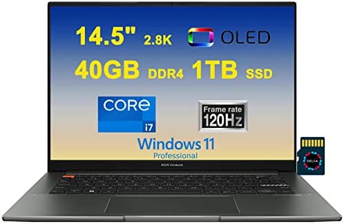 ASUS Vivobook S 14X Business Laptop | 14.5" 2.8K OLED 120Hz 600nits 100% DCI-P3 | 12th Gen Intel 14-core i7-12700H | 40GB DDR4 1TB SSD Backlit Fingerprint Thunderbolt Win11Pro + 32GB MicroSD Card