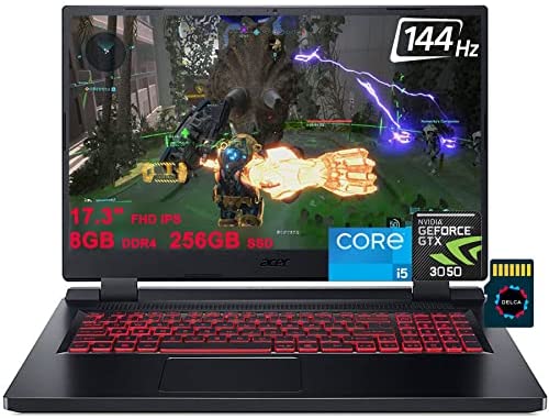 Acer Nitro 5 Gaming Laptop | 17.3" FHD IPS 144Hz Display | 12th Gen Intel 12-Core i5-12500H | 8GB DDR4 256GB SSD | GeForce RTX 3050 4GB Graphic | Backlit USB-C AX1650i Win11 Black + 32GB MicroSD Card