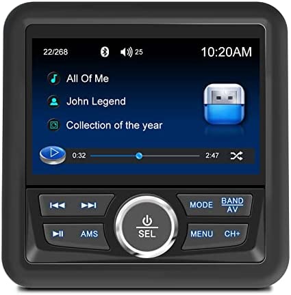 Audio Systems Marine Gauge Receiver - Weatherproof, 4-inch Display Screen, Built-in Amplifier, Bluetooth, Digital Media MP3 Player, No CD Player, USB Port, AM/FM Radio