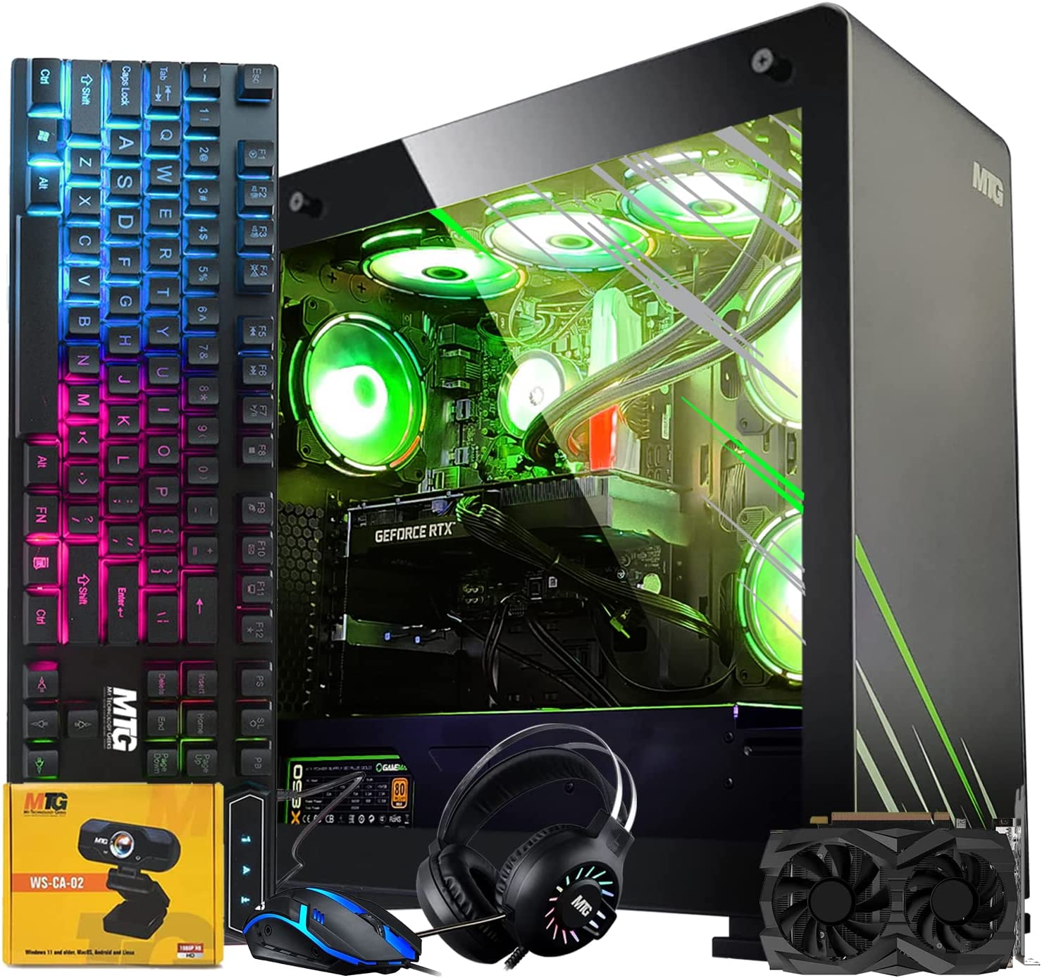 Aurora Max Gaming Tower PC- Intel Core i5 12th Gen, GTX 1660S 6GB 192bits, 32GB RGB Ram, 512GB Nvme, RGB Keyboard Mouse, Headphone, Liquid Cooling, Webcam, Win 11