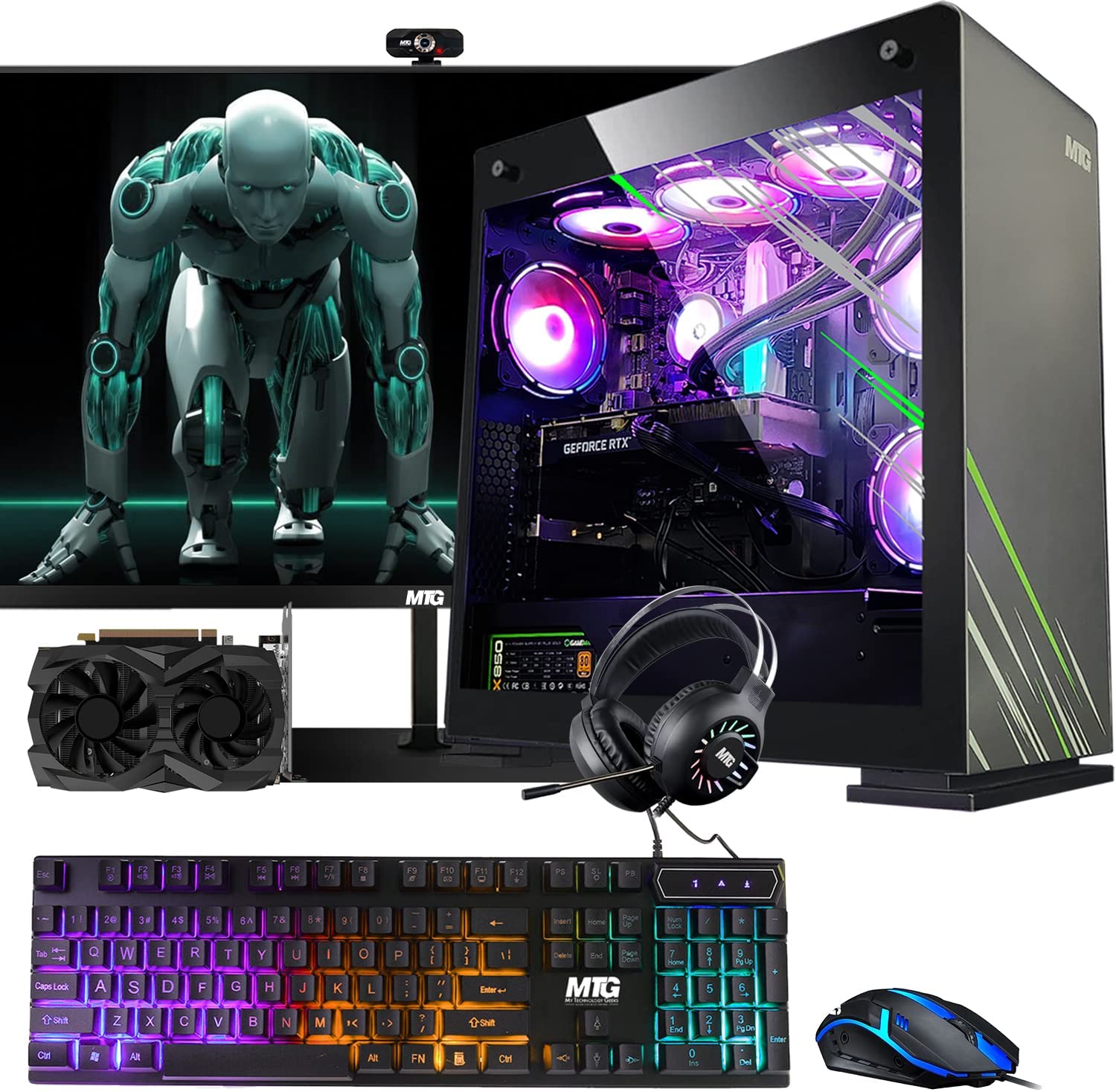 Aurora Max Gaming Tower PC- Intel i5 12th Gen, GTX 1660S 6GB 192bits, 16GB RGB Ram, 256GB Nvme, 2TB HDD, 27 Inch 165HZ Monitor, RGB Keyboard Mouse, Headphone, Liquid Cooling, Webcam, Win 11