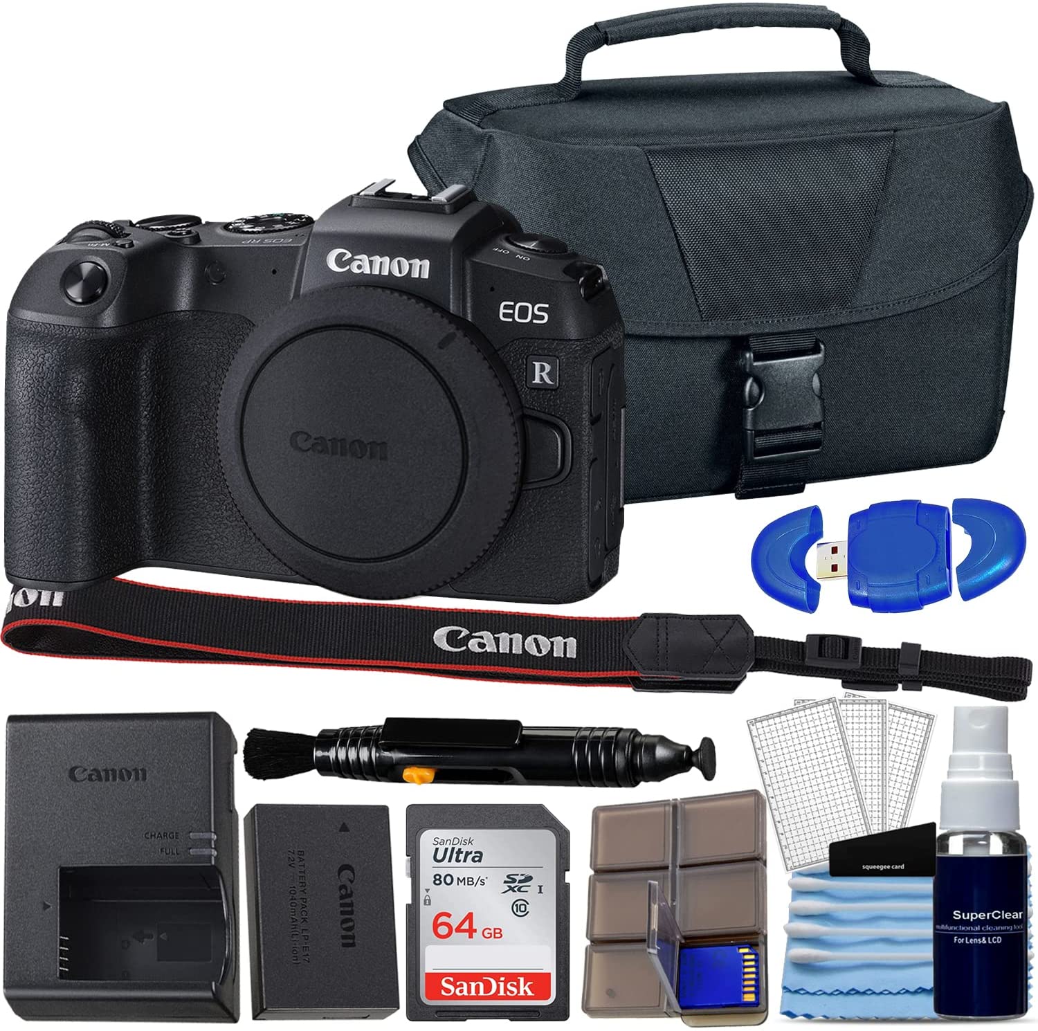 Camera EOS RP Mirrorless DSLR Camera Body | 26.2MP Megapixels Full Frame CMOS Sensor | UHD 4K Video with 64gb Memory, USB Card Reader, Carrying Case + More (15PC Bundle)