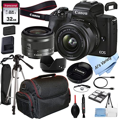 Canon EOS M50 Mark II Mirrorless Digital Camera with 15-45mm Lens + 64GB Card, Tripod, Case,(20pc Bundle)