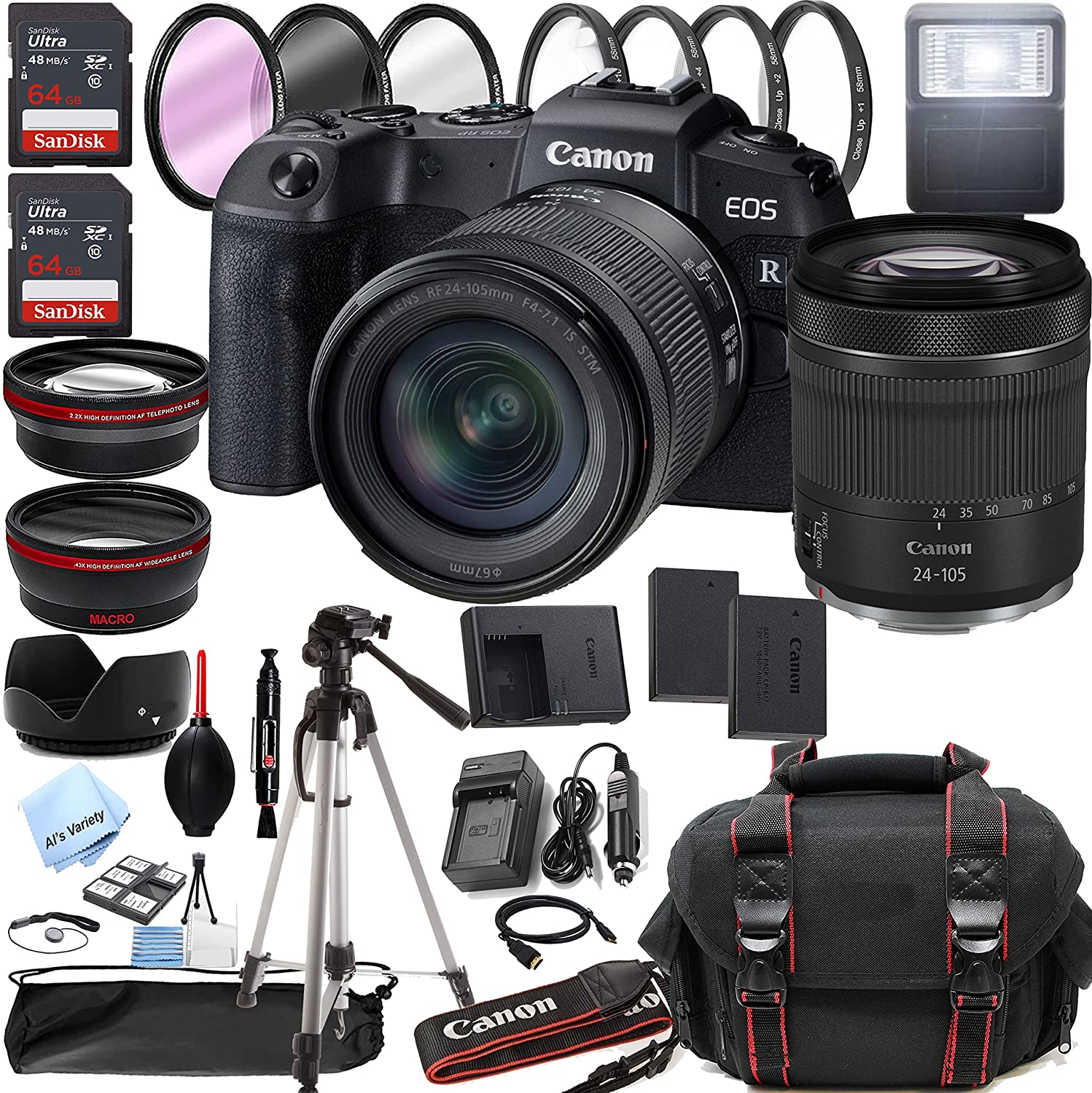 Canon EOS RP Mirrorless Digital Camera with RF 24-105mm f/4-7.1 STM Lens + 128GB Memory + Case + Tripod + Filters (38pc Bundle)