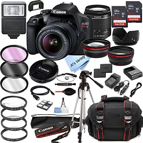 Canon EOS Rebel T7 DSLR Camera w/EF-S 18-55mm F/3.5-5.6 Zoom Lens + 128GB Memory + Case + Tripod + Filters (36pc Bundle)