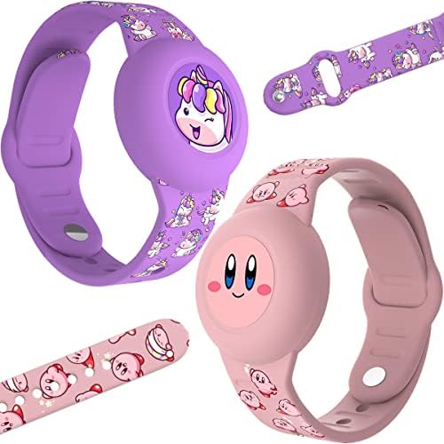 DATOXIA 2 Pack Airtag Bracelet for Kids Cute Cartoon, Silicone Airtag Wristband Kids, Waterproof Apple Airtag Kids Bracelet for Toddler Child Hidden, Air tag Kids Band Tracker Holder Case Accessories