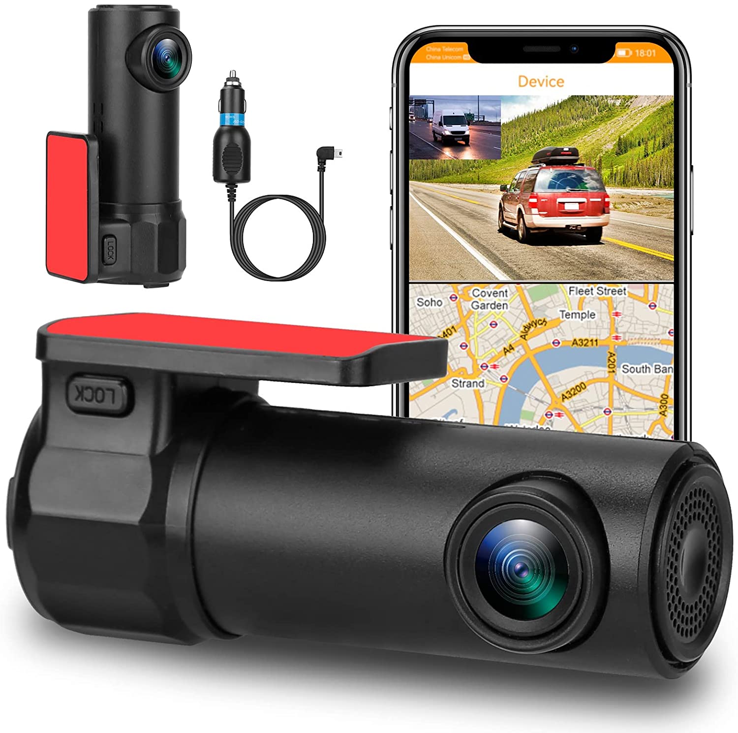 Dash Cam Front, Built in WiFi & Motion Detection & Voice Control Dual Dashcams for Cars, Smart Dash Camera for Cars,Support Looping Recording,G-Sensor,Parking Monitor, SD Card Not Included