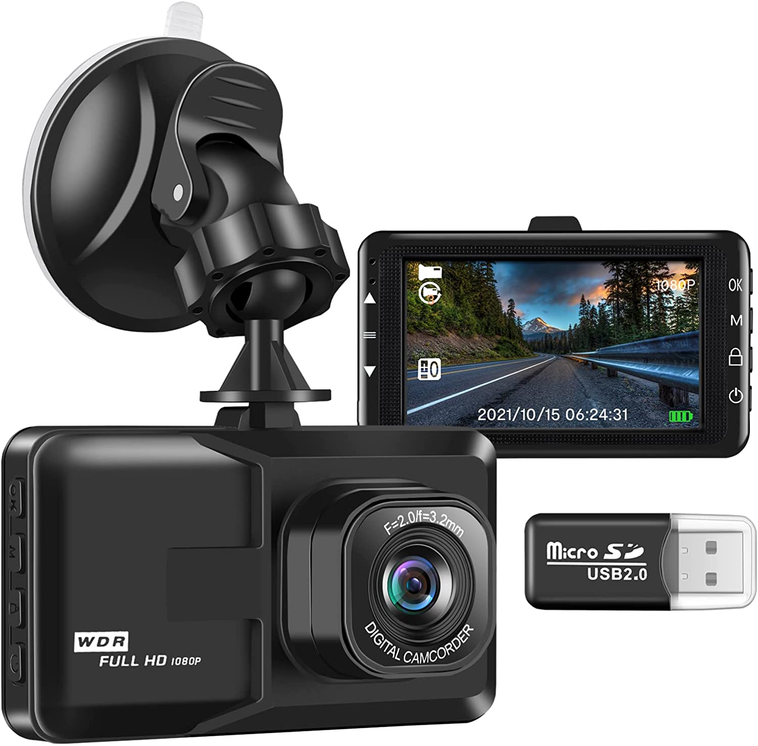 Dash Cam Front, Dash Camera for Car,3 Inch LCD Screen, 1080P Full HD Car Dashboard Recorder, 120° Wide Angle Dashcam, Gravity Sensor, WDR, Loop Recording, Motion Detection