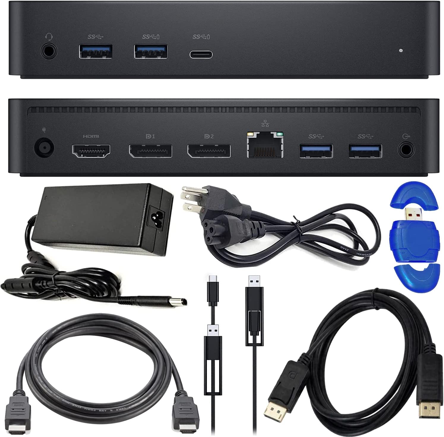 Dell 452-BCYT D6000 Universal Dock with High Speed HDMI Cable, DisplayPort 1.2 Cable + Card Reader (Dock Bundle)