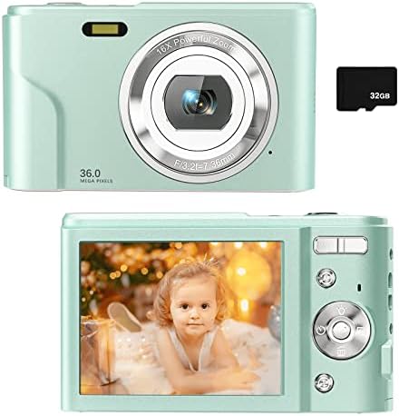 Digital Camera for Kids Boys and Girls - 36MP Children's Camera with 32GB SD Card, Full HD 1080P Rechargeable Electronic Mini Camera for Students, Teens, Kids(Green)