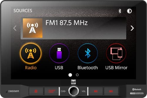 Dual Electronics DM90MIR 9 inch Mechless Multimedia Receiver with USB Screen Mirroring for Apple and Android Smartphones l Built-in Bluetooth l 240 Watts MOSFET Power (60W x 4)