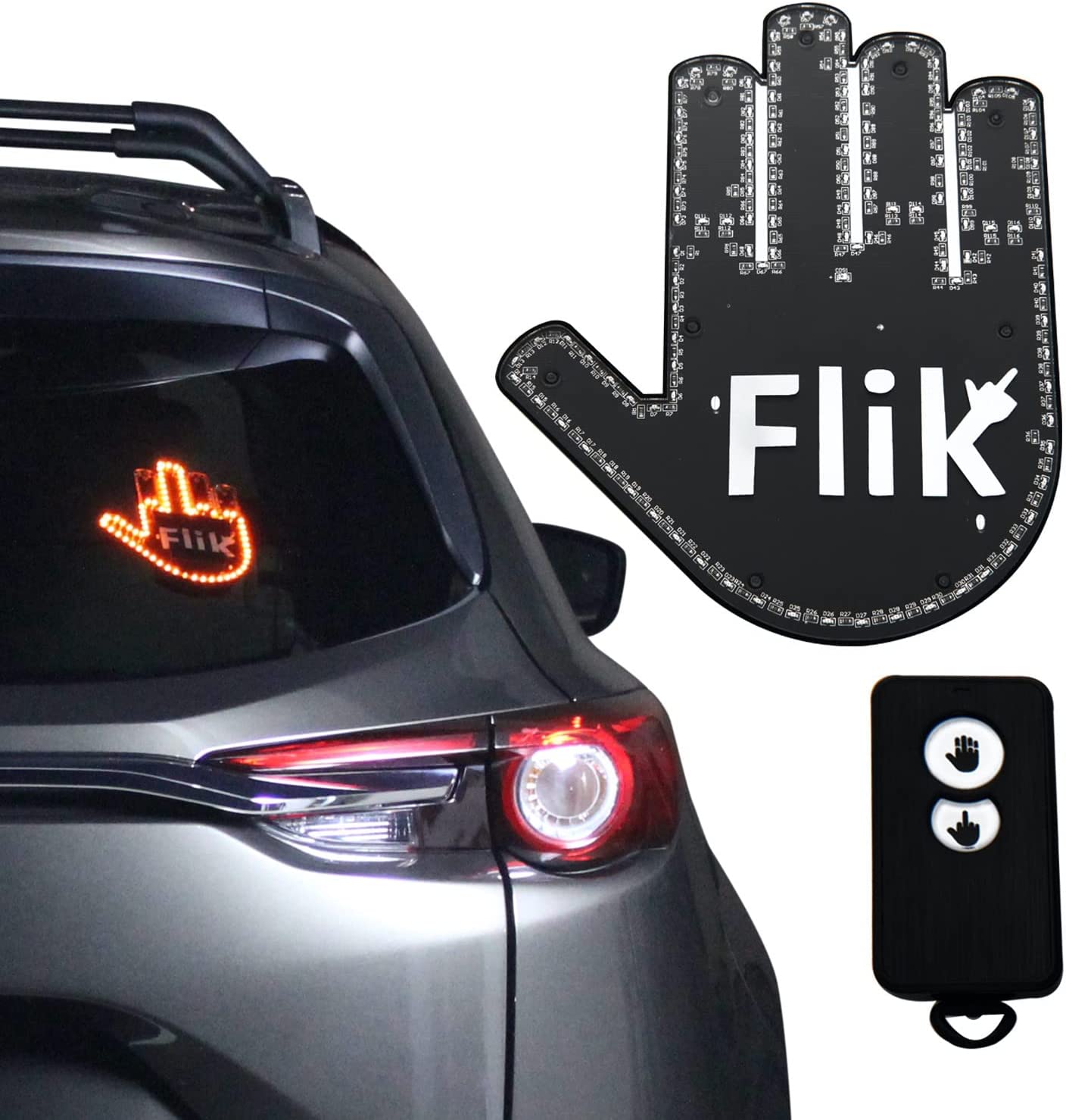 FLIK Original Middle Finger Light - Give The Bird & Wave to Drivers - Hottest Gifted Car Accessories, Truck Accessories, Car Gadgets & Road Rage Signs for Men, Women, & Teens - Funny Back Window Sign