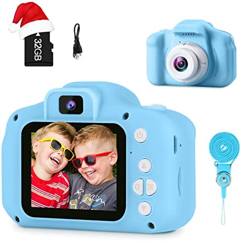 GKTZ Toys for 3-8 Year Old Boys, Kids Selfie Camera Children Digital Video Toddler Camera, Birthday Gift for Boys and Girls Age 3 4 5 6 7 8 with 32GB Card - Blue