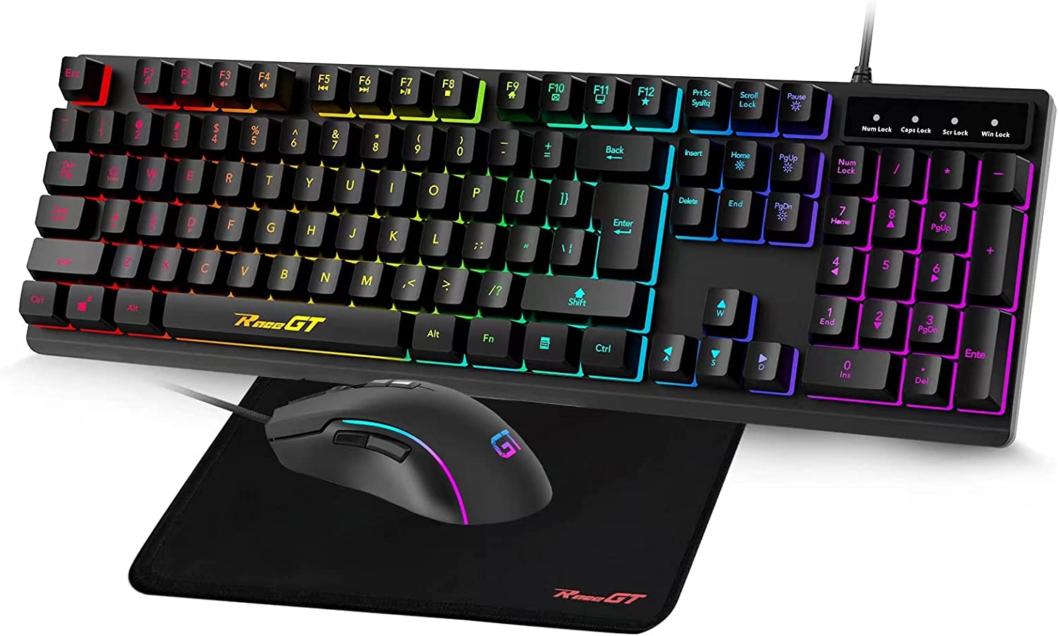 Gaming Keyboard and Mouse Combo with Mouse Pad, RaceGT 3 in 1 Gaming Wired Keyboard RGB Backlit, 7 Button 6400DPI Wired Gaming Mouse, PC Accessories Compatible for Computer PC Laptop