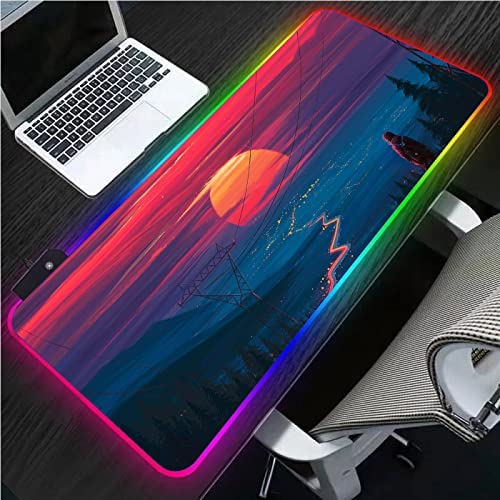 Gaming Mouse Pads Anime Red Sunrise Landscape LED USB Gamer Accessories Computer Mat Notebook Countertop Office CS GO Mousepad XXL Deco Gaming RGB Mouse Pad,Color,L-Large(300X800MM)