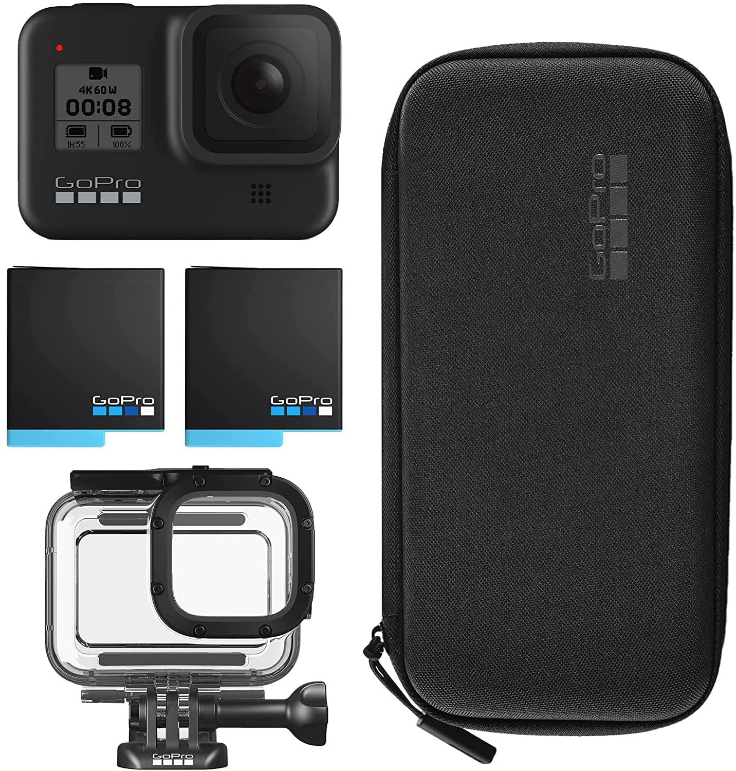 GoPro HERO8 Black Bundle: Includes HERO8 Black Action Camera, 2 Total Rechargeable Battery, Protective Housing - Broag Black Carrying Case for HERO8, Black