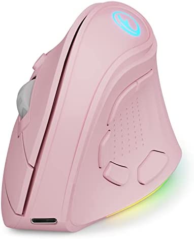 IFYOO 2.4G and BT 5.1 Dual Mode RGB Rechargeable Wireless Vertical Ergonomic Mouse, 5 Side Buttons, Max 4000 DPI, for PC Computer Notebook Laptop, for Windows 11 10, Mac iPad OS, Android - Pink