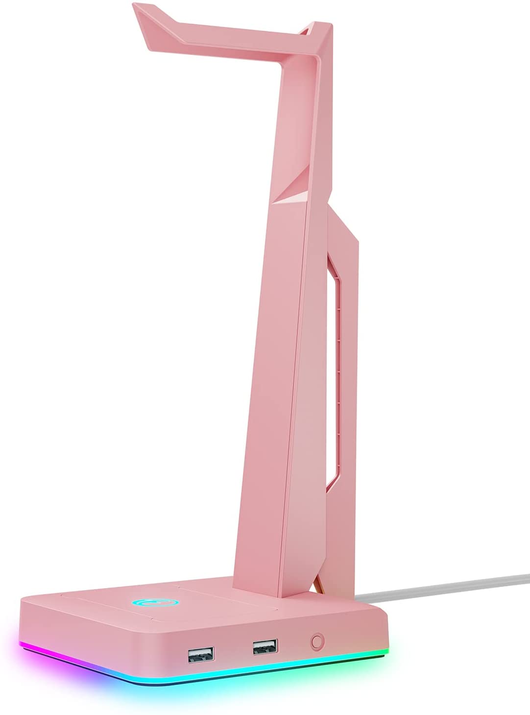 IFYOO RGB Gaming Headset Stand with 2 USB Ports, Game Headphone Mount for PC, Xbox One, PS4, Switch, Earphone Holder Hanger, Great for Gaming Stations, Fancy Desk Gamer Accessories, Pink