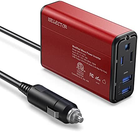 ISELECTOR 150W Car Power Inverter, DC 12V to 110V AC Converter with 2 USB Ports Charger, Thinner Design with ETL Listed Car Adapter