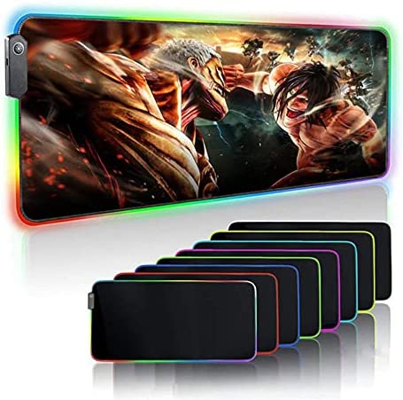 JJYGEDG Gaming Mouse Pads RGB Attack On Titan Gaming Mousepad Led Game Accessories Computer Keyboard Carpet Pad Notebook Gamer Desk Mat (G) 700X300mm