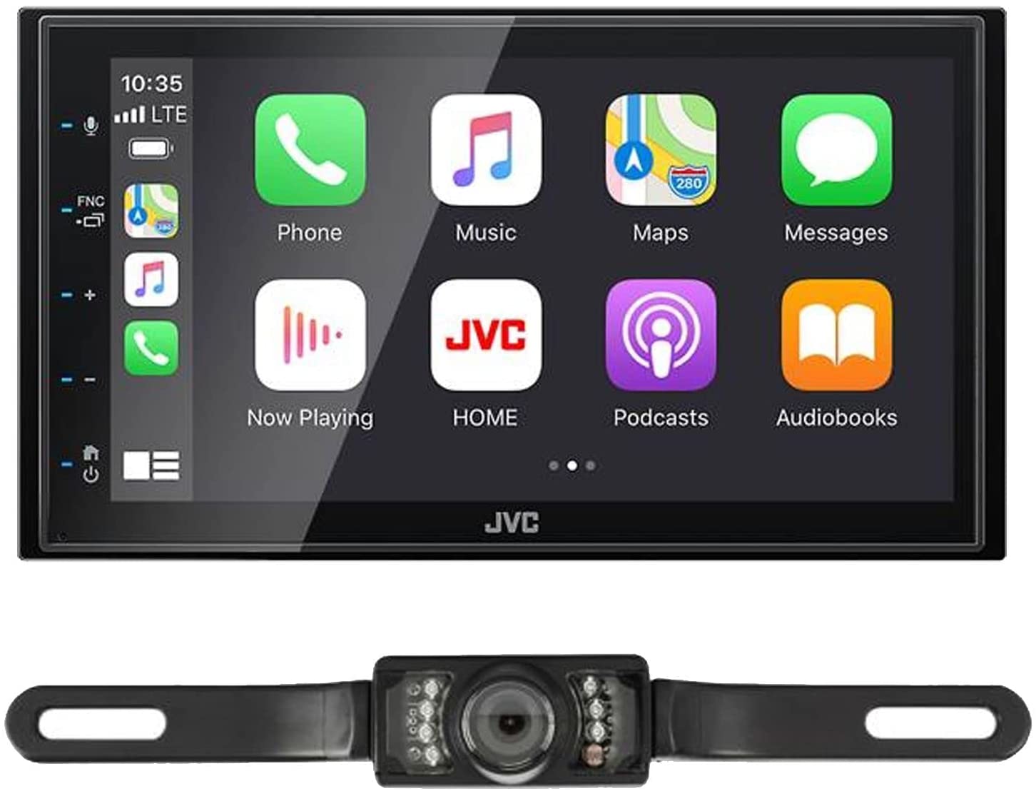 JVC KW-M560BT CarPlay Android Auto Multimedia Player w/ 6.8" Capacitive Touchscreen Bundled with + (1) License Plate Style Backup Camera