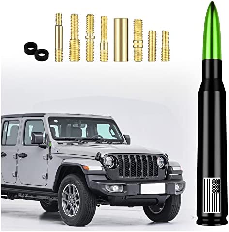 KIFIDAN Car Truck Bullet Antenna AM/FM Radio Antenna Adapter,Car Exterior Decoration Accessories Car Antenna Topper Replacement for Ford F150 F250 Dodge Ram GM Chevy(US Flag Green)