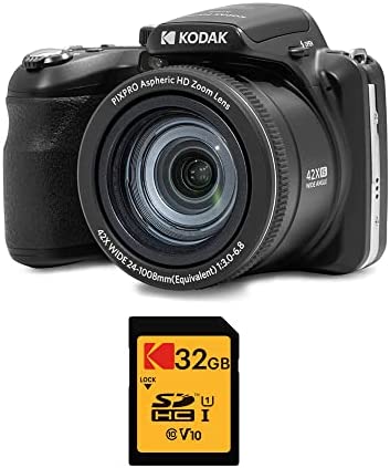 KODAK PIXPRO AZ425 Astro Zoom 20MP Digital Camera with 42x Optical Zoom (Black) with Kodak 32GB SD Card Bundle (2 Items)