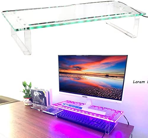 KUAIYU Clear Acrylic Monitor Stand or Holder Clear Laptop White Premium Computer White Monitor Stand Transparency Acrylic Laptop Riser, Riser for Desk,Multi-Colors LED Lights Acrylic Monitor Stand.