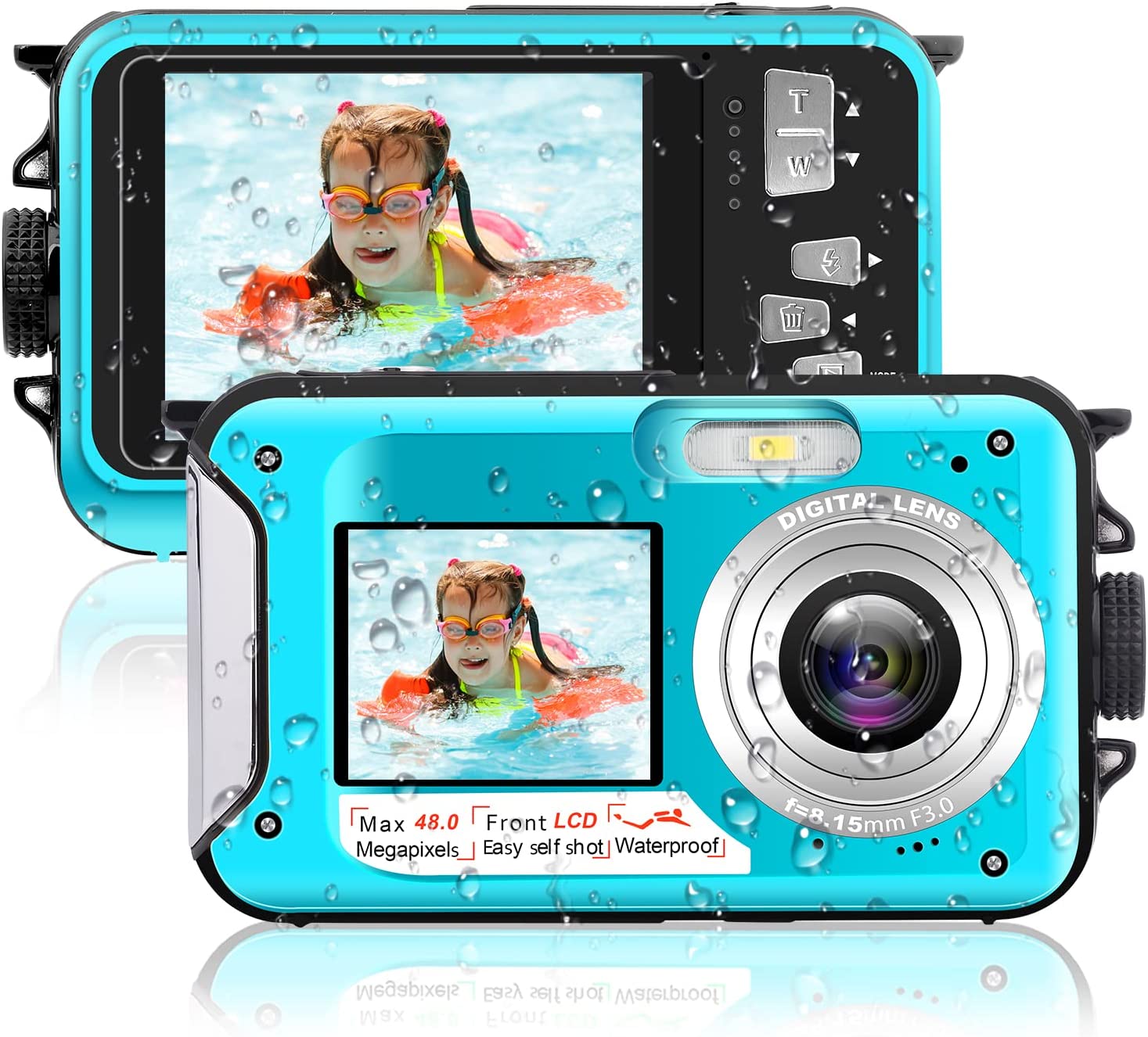 Kaisoon Tech Underwater Camera 10FT Waterproof Digital Camera HD 2.7K 48MP Video Selfie Dual Screen 16X Waterproof Camera Underwater Camera for Snorkeling（806BU）