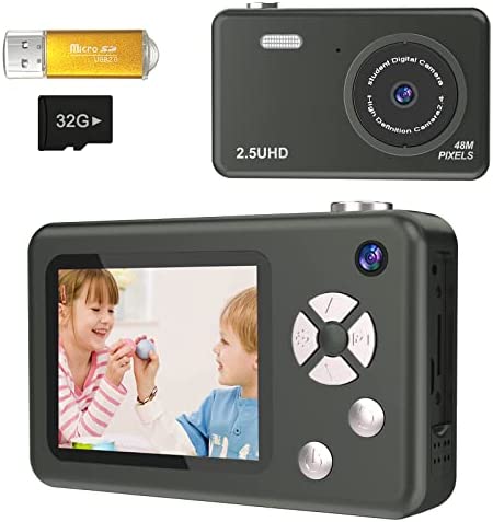 Kids Digital Camera for Boys Girls, 48MP Digital Point & Shoot Cameras for Kids, Portable Mini Toys 1080P Camera for Toddler, Children, Teens, Beginners, Festival Gift for Christmas Birthday(Grey)