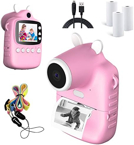 LIZHOUMIL Kids Digital Camera, 3-12 Year Old Boys Girls Children Instant Camera with 2.4 Inch Screen, 1600W + 1080P HD Video Toddler Camera with 3 Roll Print Paper, Christmas Birthday Festival Gift To