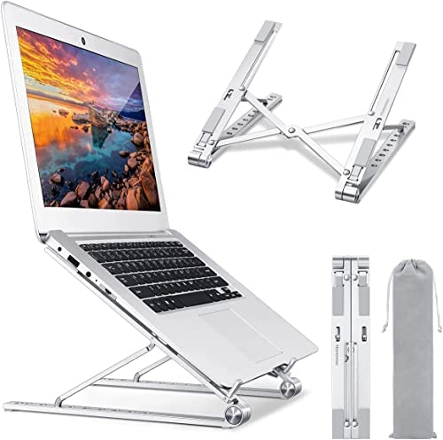 Laptop Stand Ergonomic Foldable 10 Angle Anti-Slip Adjustable Laptop Holder Notebook Portable Computer Riser Compatible with Most 10-15.6”Laptops for Desk Silver