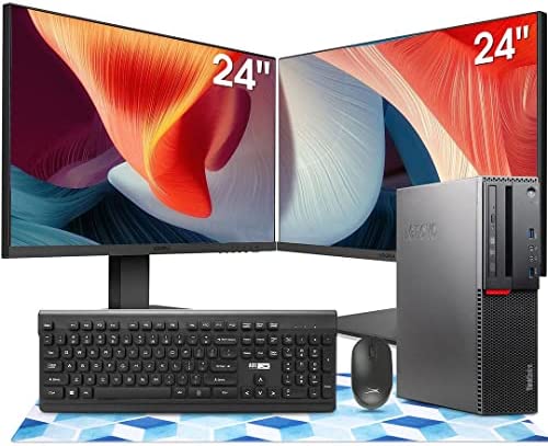 Lenovo M800 SFF Computer Desktop PC, Intel Core i5 6500 3.2GHz, 16GB RAM 128GB SSD 2TB HDD, Built-in WiFi BT, Wireless Keyboard Mouse,Dual 24 Inch Monitors (Renewed)