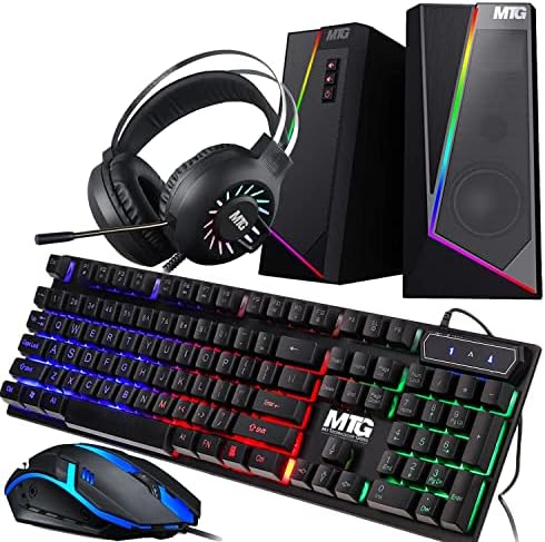 MTG RGB Backlit Mechanical Wired Gaming Keyboard and Mouse, Full Anti-ghosting Keys and RGB Stereo Speaker with 6 Colorful LED Modes with RGB Headphone for Desktop PC Laptop Combo