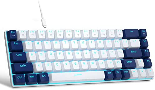 MageGee Portable 60% Mechanical Gaming Keyboard, MK-Box LED Backlit Compact 68 Keys Mini Wired Office Keyboard with Red Switch for Windows Laptop PC Mac - White/Blue