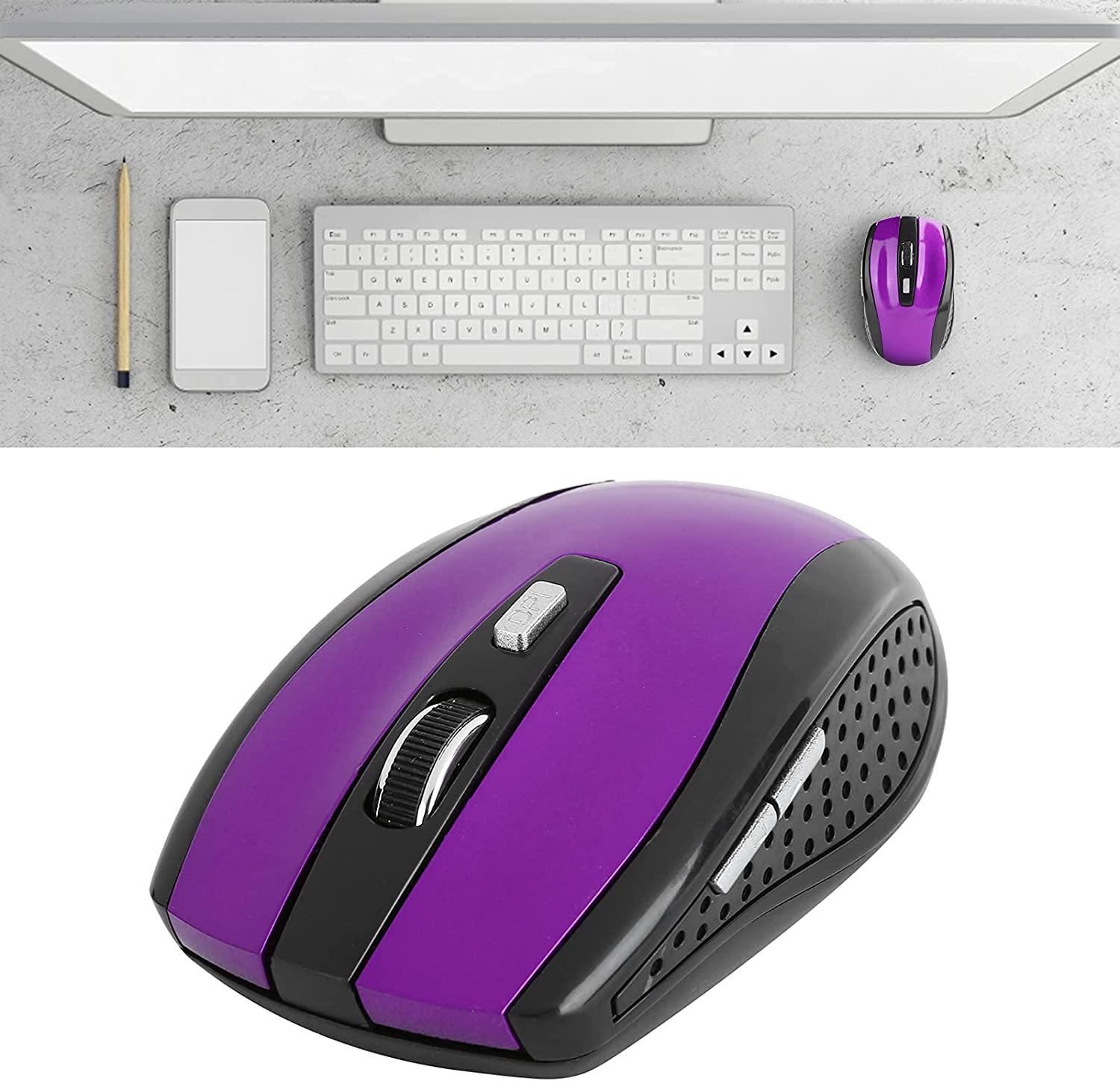 Marvellous Wireless Mouse, 2.4GHz Notebook Computer Optical Gaming Accessories 6 Buttons with Adjustable DPI 250Hz Computer Mouse with USB Receiver for Laptop Notebook (Purple)