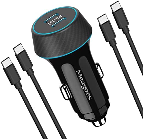 Meagoes Dual 30W USB C Car Charger, Super Fast Charging Compatible for Samsung Galaxy S23 Plus/Ultra/S22/S21/S20 FE/Note 20/10/Google Pixel 7, Cigarette Lighter Phone Adapter - 2X 3.3ft Type C Cord